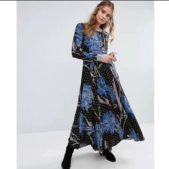 Vintage Free People - First Kiss Floral Printed Long Sleeve Maxi Dress -… - Picture 2 of 13